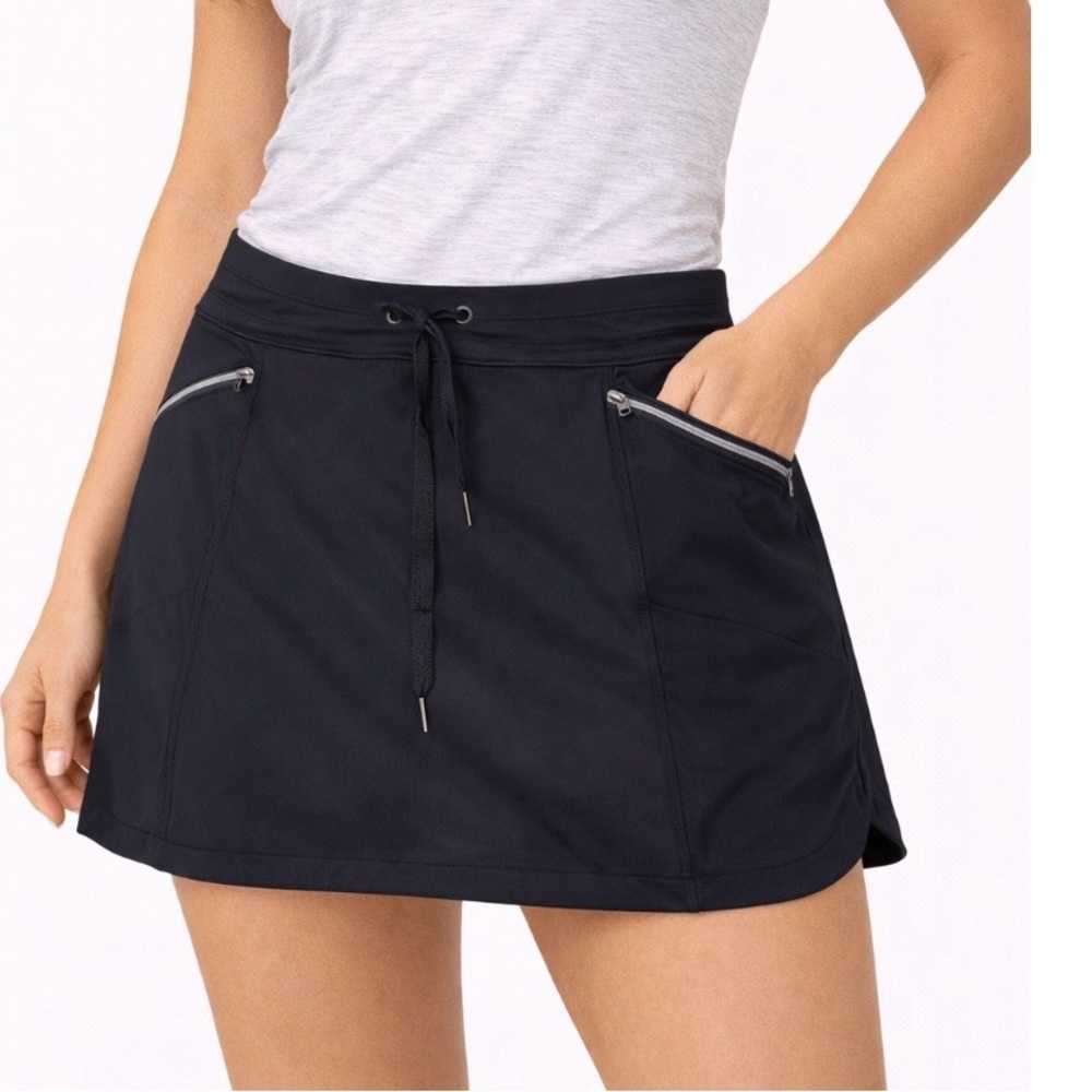 Athleta skort skirt black pockets spandex stretch pickleball/golf/Tennis SZ LG